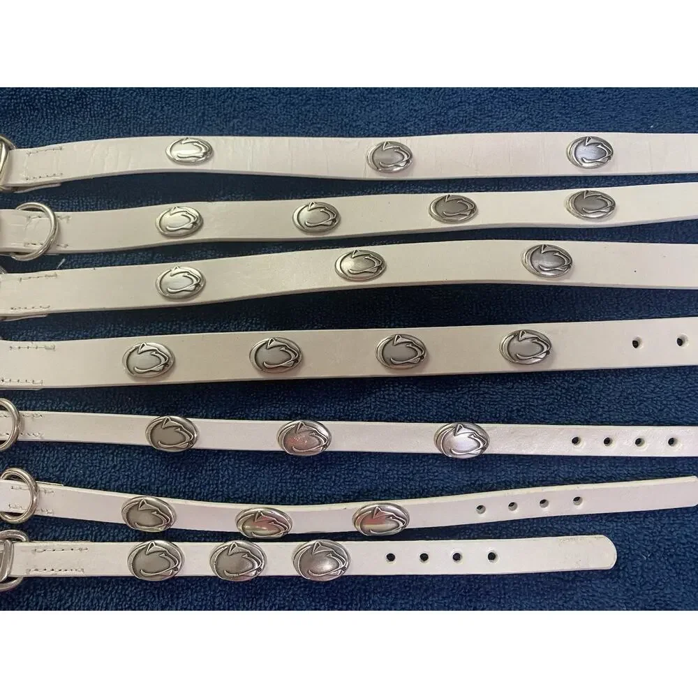 Penn State Nittany Lions White Leather Dog Collar With Conchos Multiple Sizes
